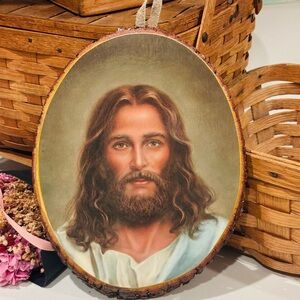Laguna Mountain Lodge JESUS CHRIST Portrait Orig Vintage Fine Art Print Plaque